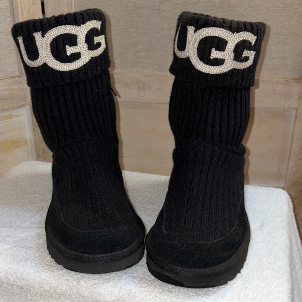 UGG Woman’s Black Knit Logo Mid-Calf Boot